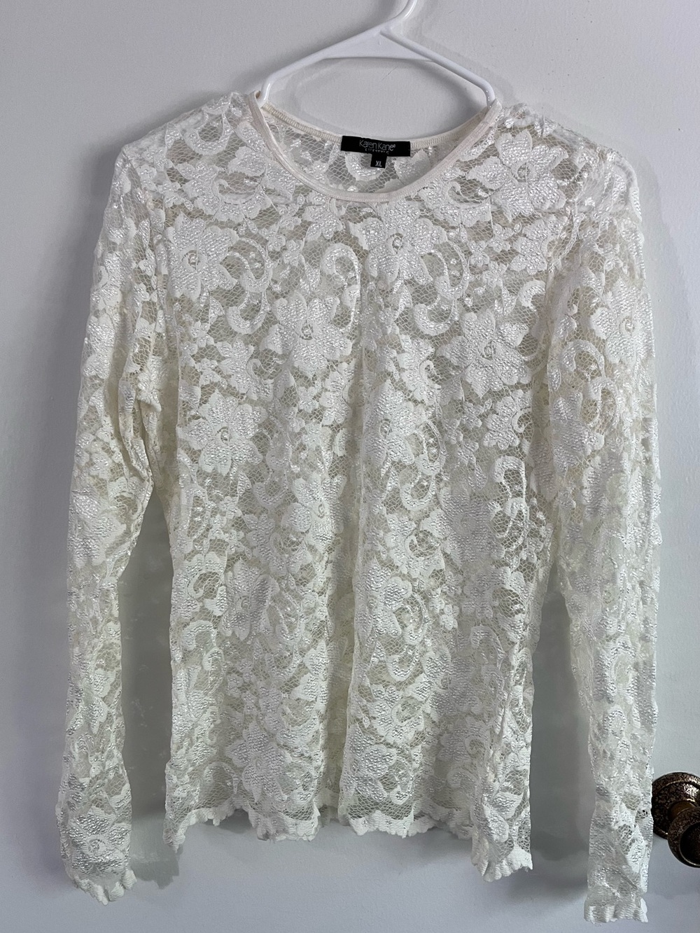 Karen Kane White Floral Lace Long-Sleeve 90s Whimsigoth Top L/XL